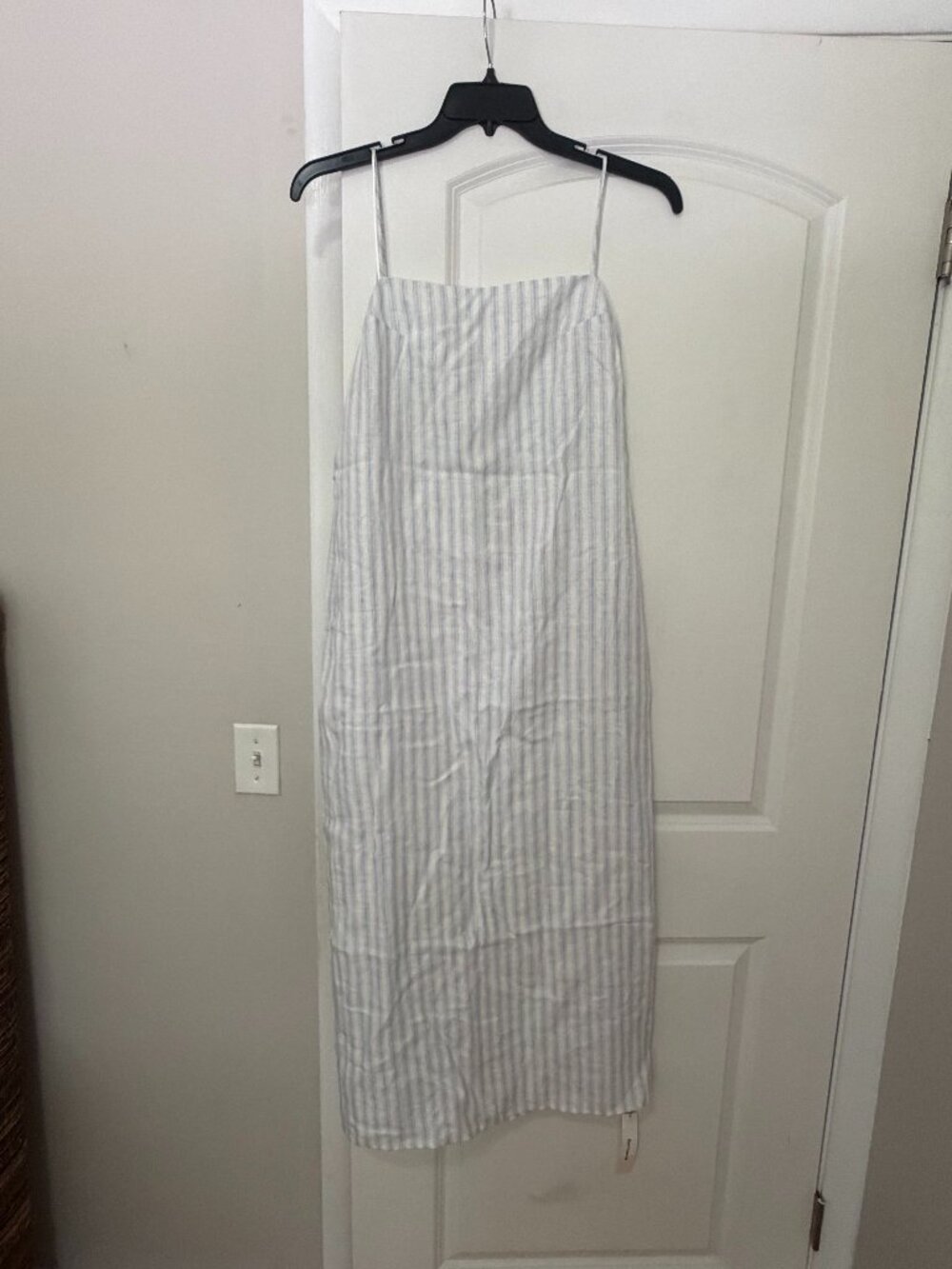 NWT Reformation Gael Linen Dress Swan Stripe Blue White Midi Dress Size 6